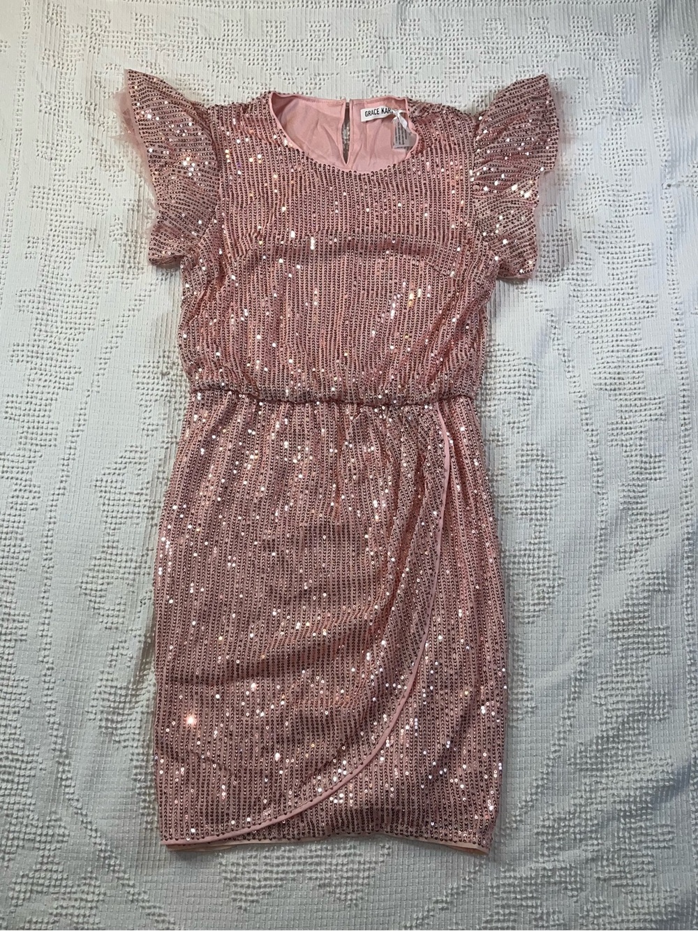 Grace Karin Pink Sequin Flutter-Sleeve Party Dress